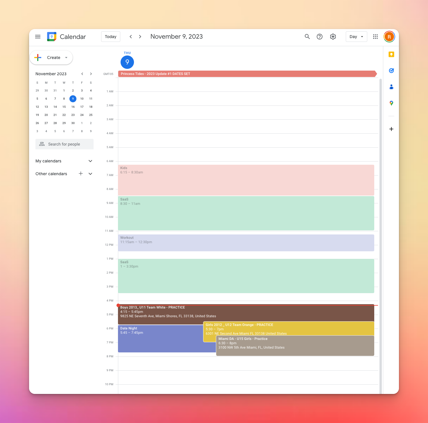 A day blocked out on Google Calendar