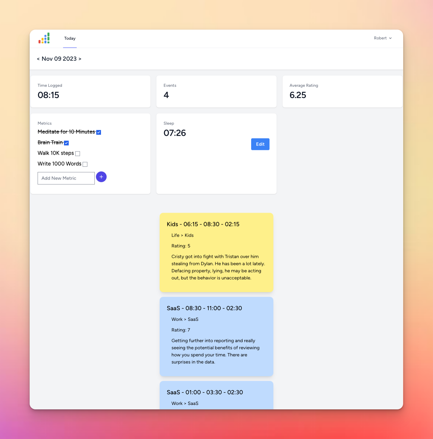 Rating calendar events inside Time Audit